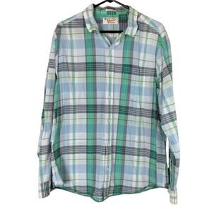 Original Penguin Heritage Slim Fit Green Blue Plaid Button Down Shirt Size XL